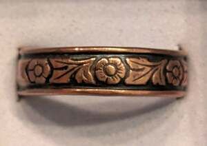 Vintage Copper Repousse Floral Leaf Forget Me Not 5mm Band Ring Size 9
